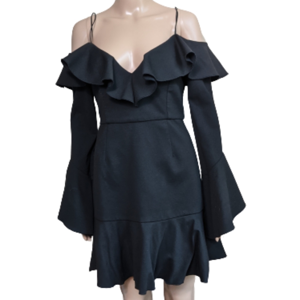 Nicholas Ruffled Cold Shoulder Black Dress Size 6